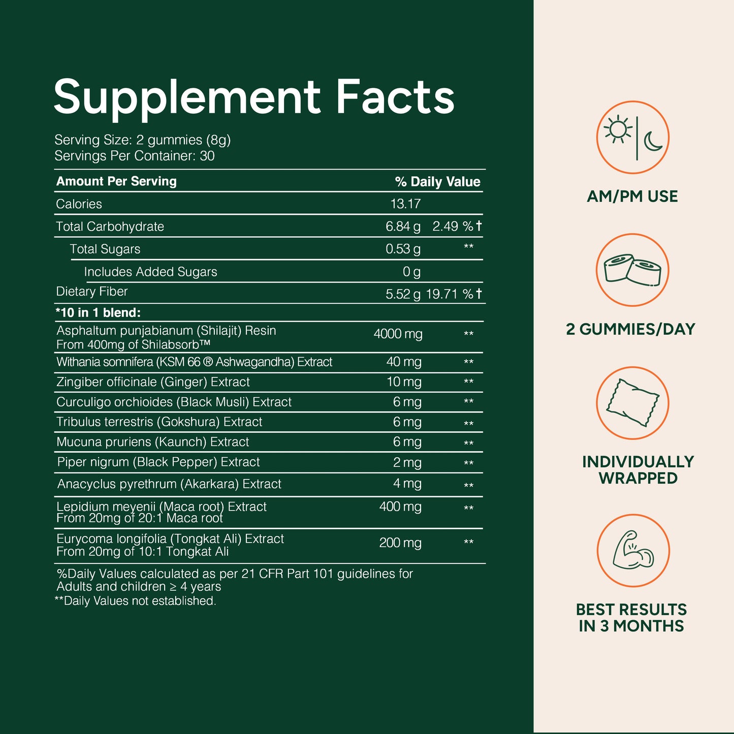 Alpha Gummies,Shilajit Gummies(4000mg)Tongkat Ali, Maca, 75%Fulvic Acid Sugar-Free 8Vegetarian