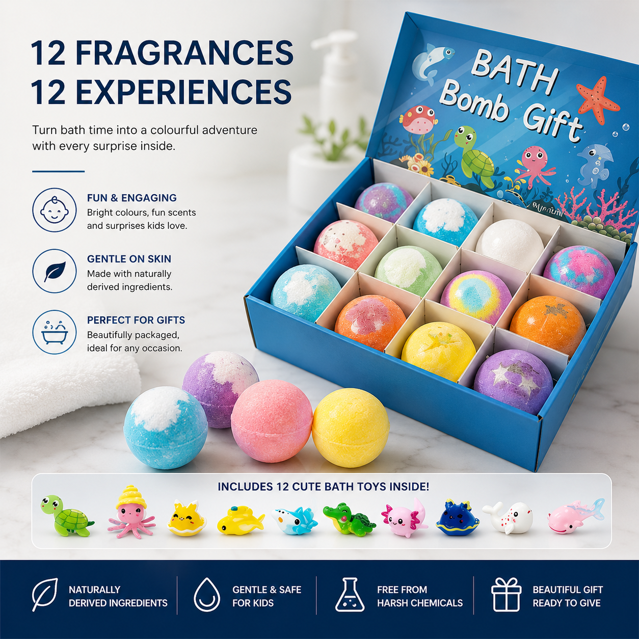 Kids Surprise Bath Bomb Set – Fun Colors & Hidden Toys