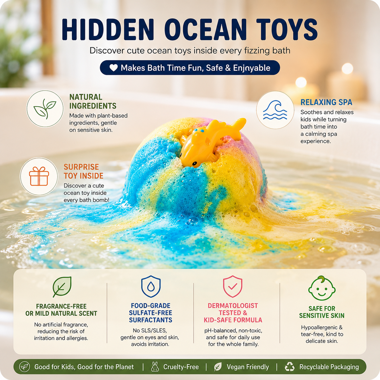 Kids Surprise Bath Bomb Set – Fun Colors & Hidden Toys