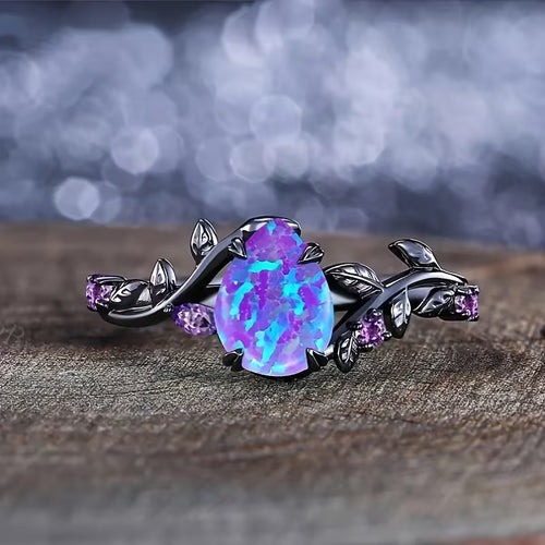 2-Piece Teardrop Opal Ring Set – Elegant Leaf Design