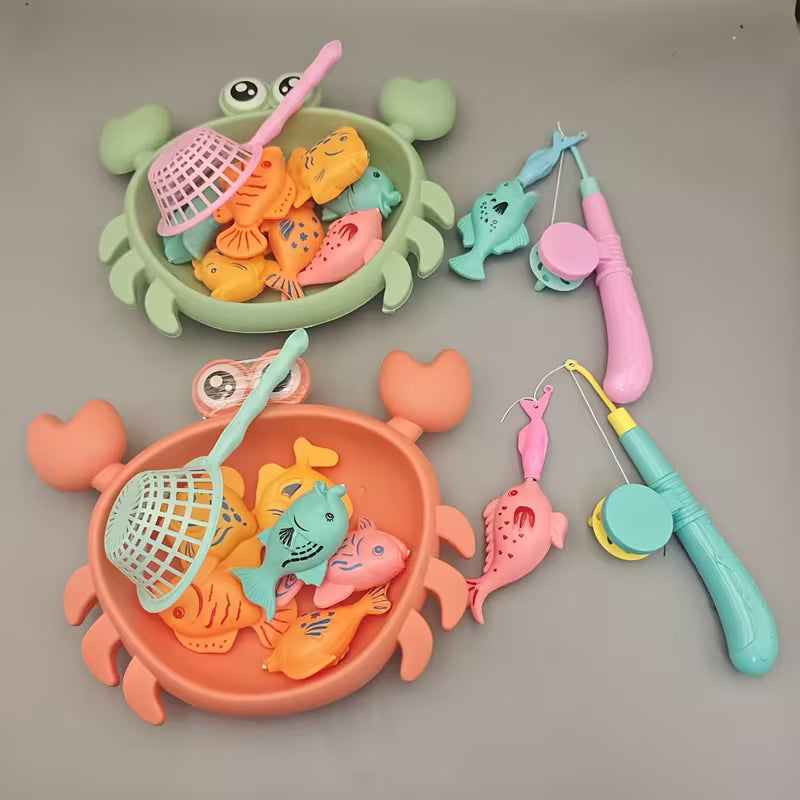 KIDS MAGNETIC CRAB FISHING TOY SET 8 FISH + CRAB SHELL + FISHING ROD