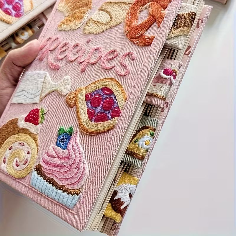 journallyours 3D Embroidery Pastry Recipe Notebook