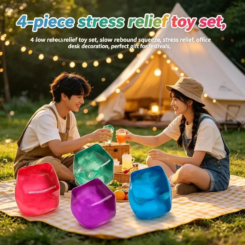 4 Pack Anxiety Squishy Toys - Slow Bounce Squeeze, Pressure Release, Office Desk Toy