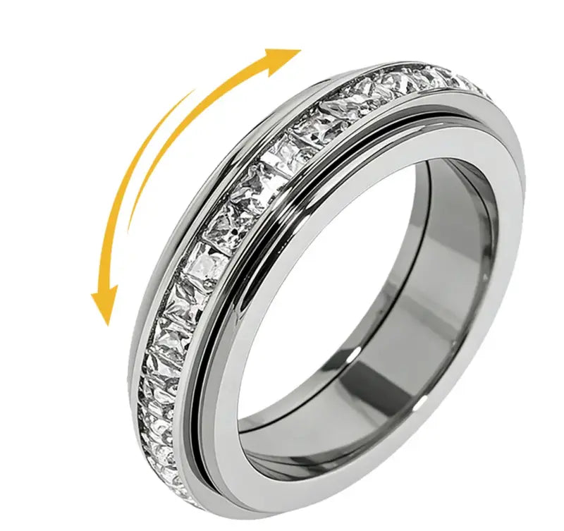 Anxiety Relief Ring – Titanium Steel Spinner Fidget Band with Cubic Zirconia | Perfect Gift for Her/Him