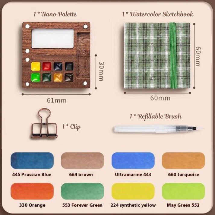 Mini watercolor paint set, portable watercolor set - 8 colors