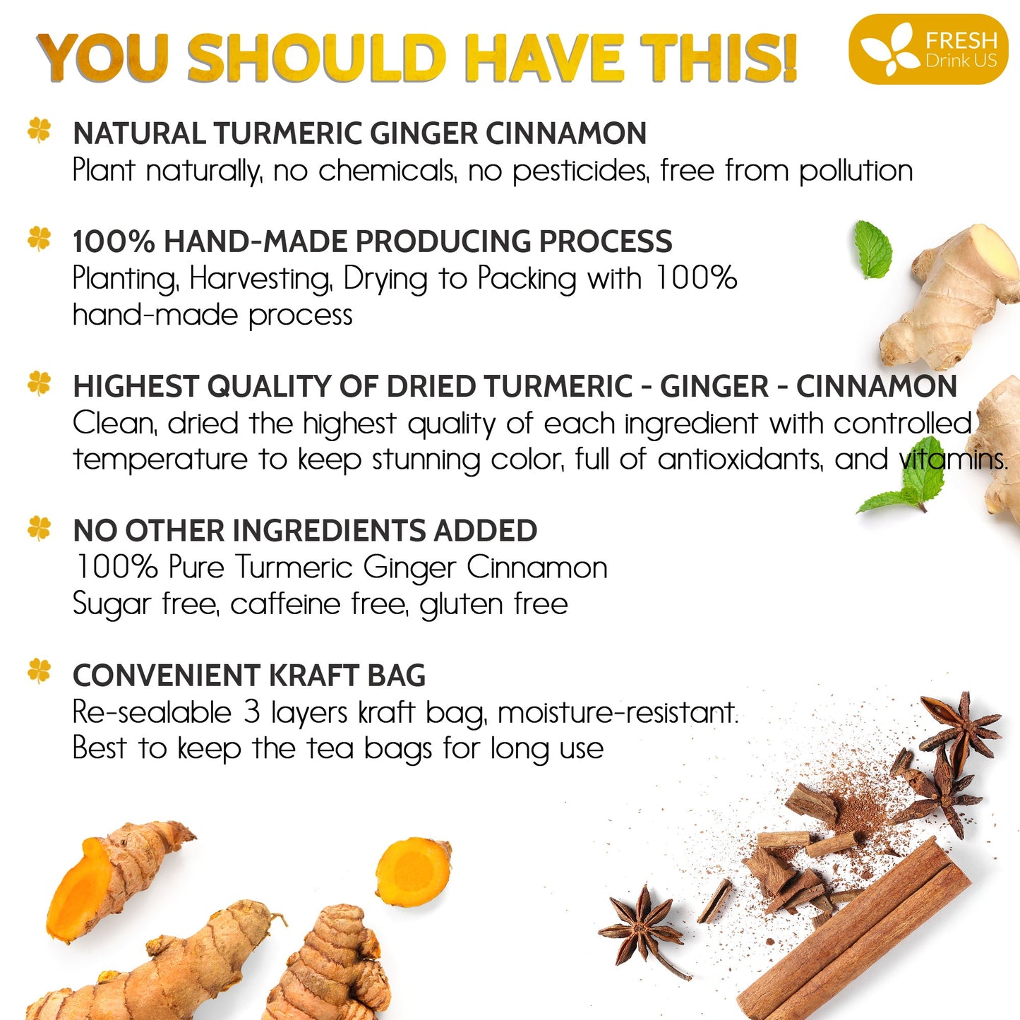 Turmeric Ginger Cinnamon Tea – 120 Bags | 100% Natural Herbal Blend for Wellness & Digestio.