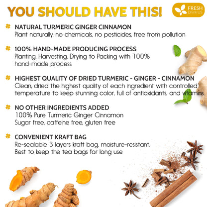 Turmeric Ginger Cinnamon Tea – 120 Bags | 100% Natural Herbal Blend for Wellness & Digestio.