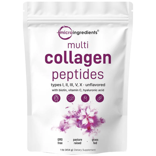 Ingredients Multi Collagen Peptides Powder - Hydrolyzed Protein Peptides (Type I,II,III,V,X) With Hyaluronic Acid, Biotin & Vitamin C Unflavored