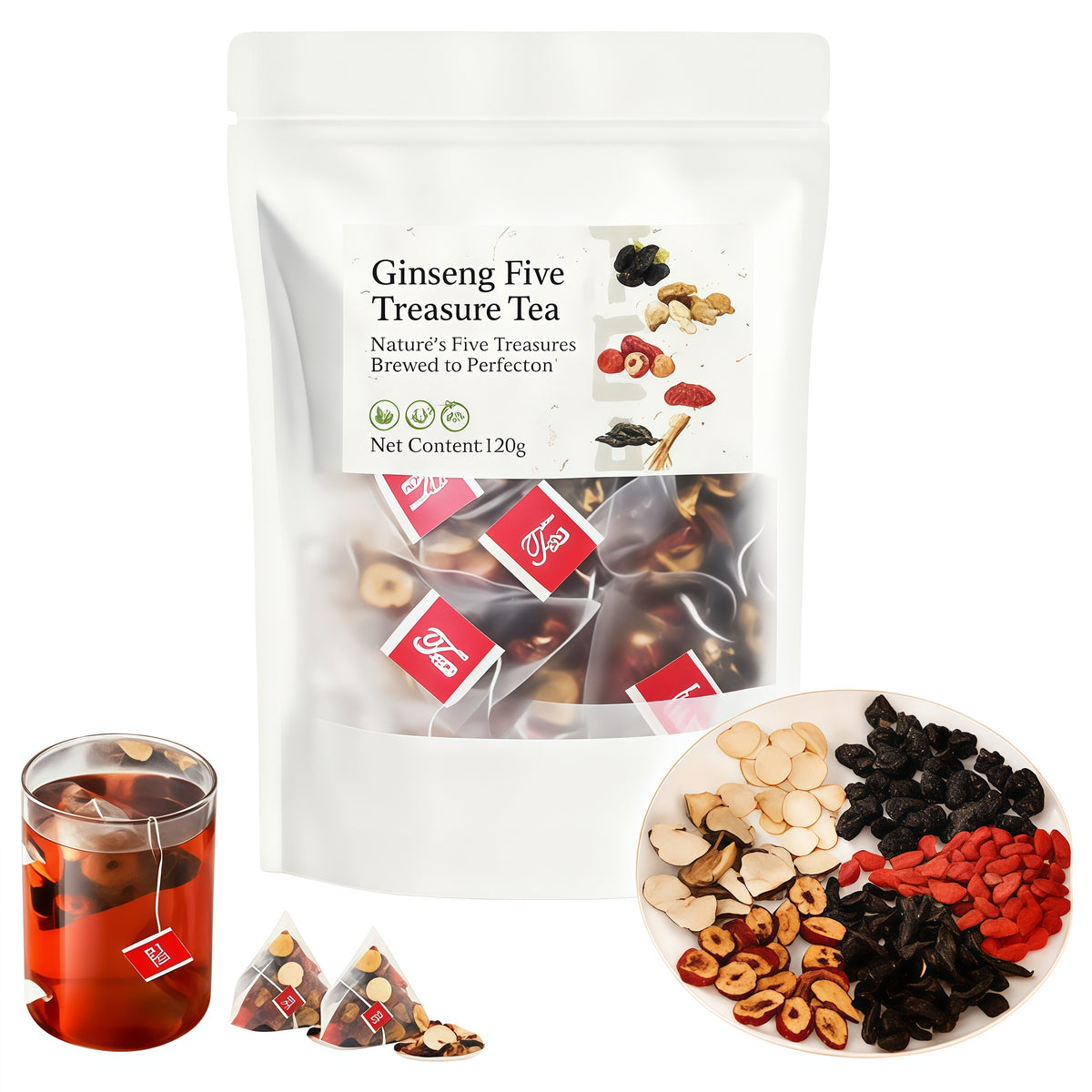 Ginseng Five Treasures Tea | Liver and Kidney Nourishing Vitality Tea | Natural Health Gift Box | Christmas Gift