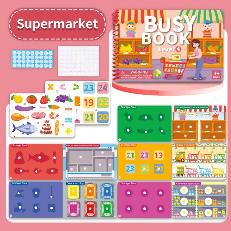 Kids Reusable Sticker Busy Book – Educational Travel Activity Book