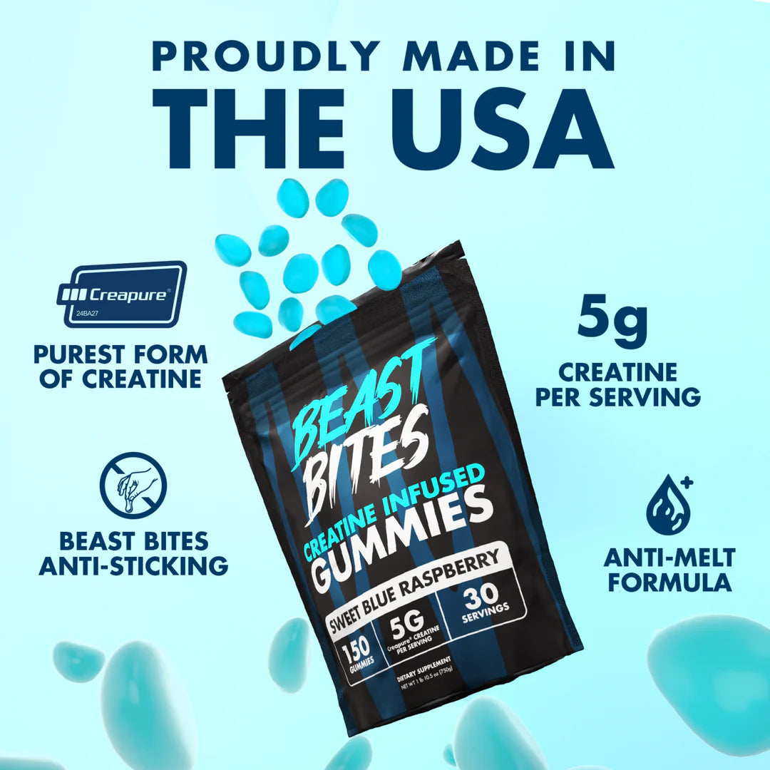 Creatine Gummies | Beast Bites | 150 Count(Sweet Blue Raspberry)