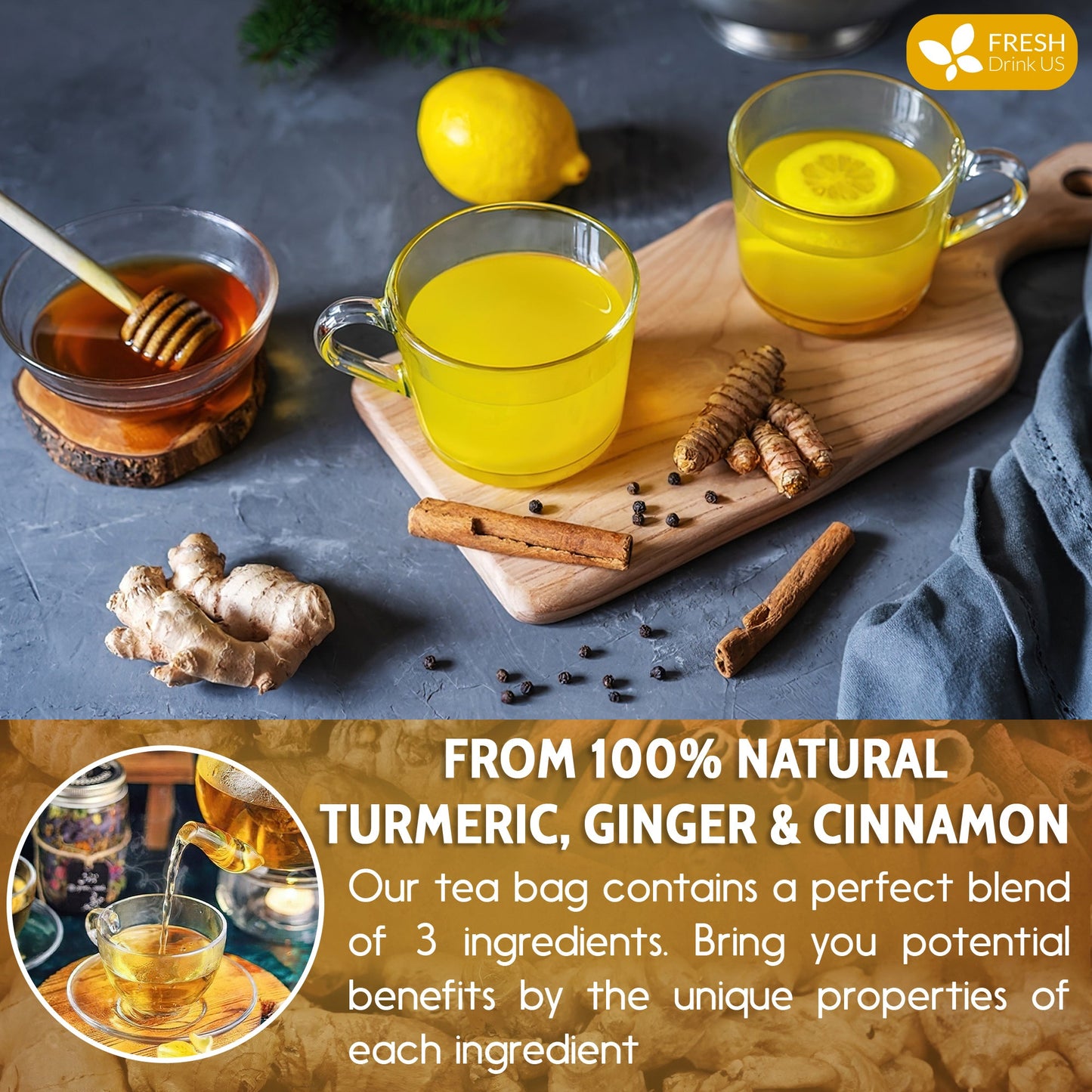 Turmeric Ginger Cinnamon Tea – 120 Bags | 100% Natural Herbal Blend for Wellness & Digestio.
