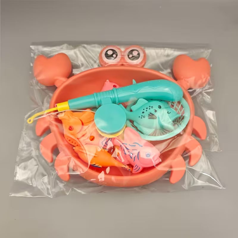 KIDS MAGNETIC CRAB FISHING TOY SET 8 FISH + CRAB SHELL + FISHING ROD