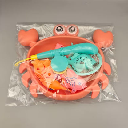 KIDS MAGNETIC CRAB FISHING TOY SET 8 FISH + CRAB SHELL + FISHING ROD