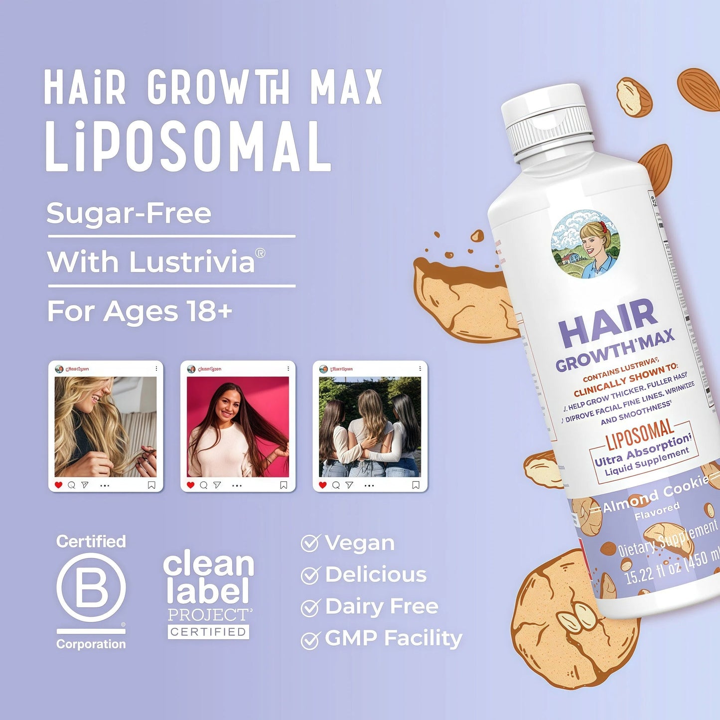 Hair Growth MAX for Women | Biotin 10,000mcg + Lustriva® | Thicker Hair & Healthy Skin Support