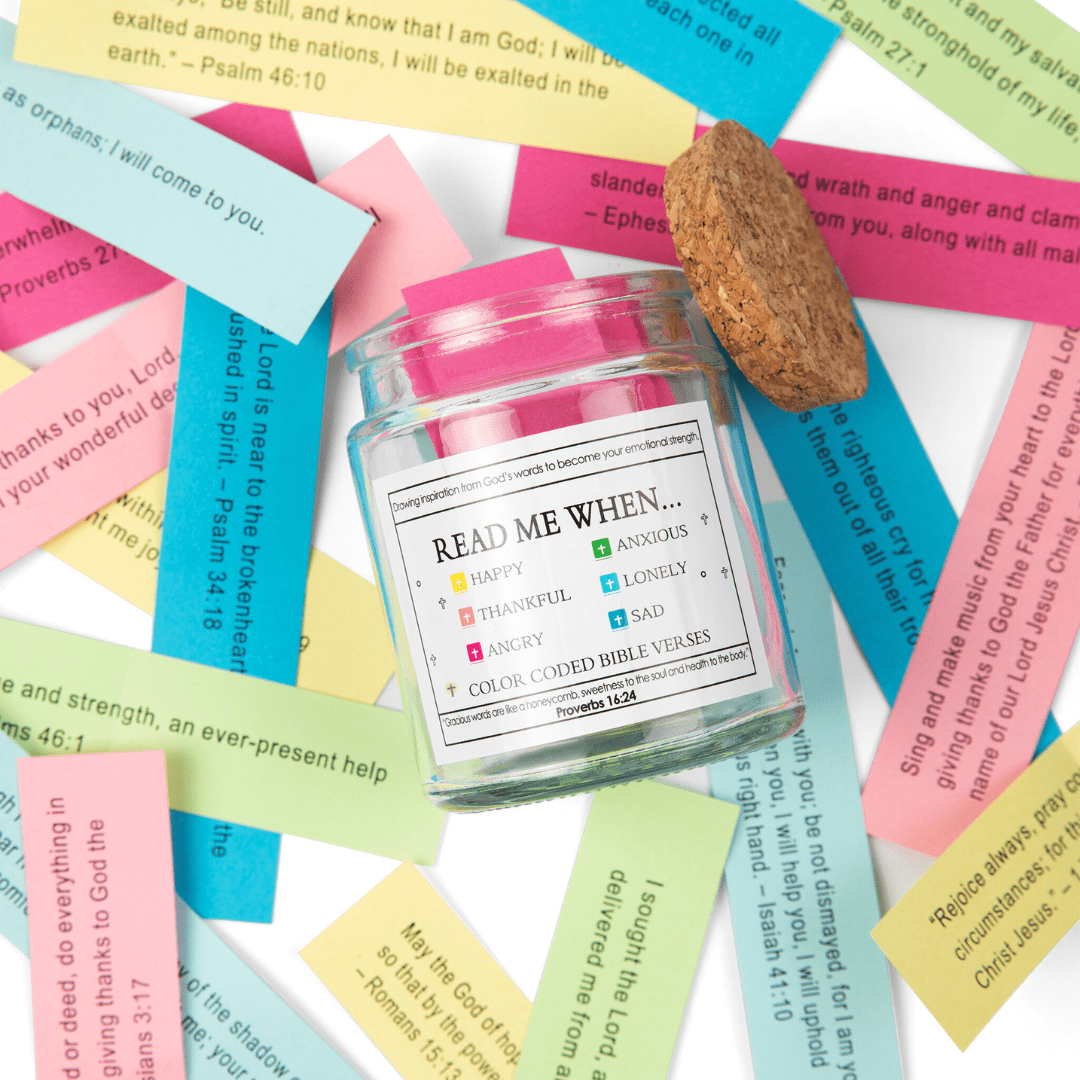 Bible Verse Jar, Daily Prayer, Jar of Hope - Contains 90 Bible verses