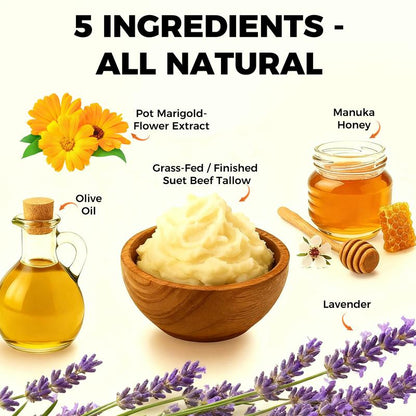 Whipped Tallow Honey Balm | 4 oz Grass-Fed Moisturizer for Face & Body | Lavender Scented Hydrating Cream for Dry Skin