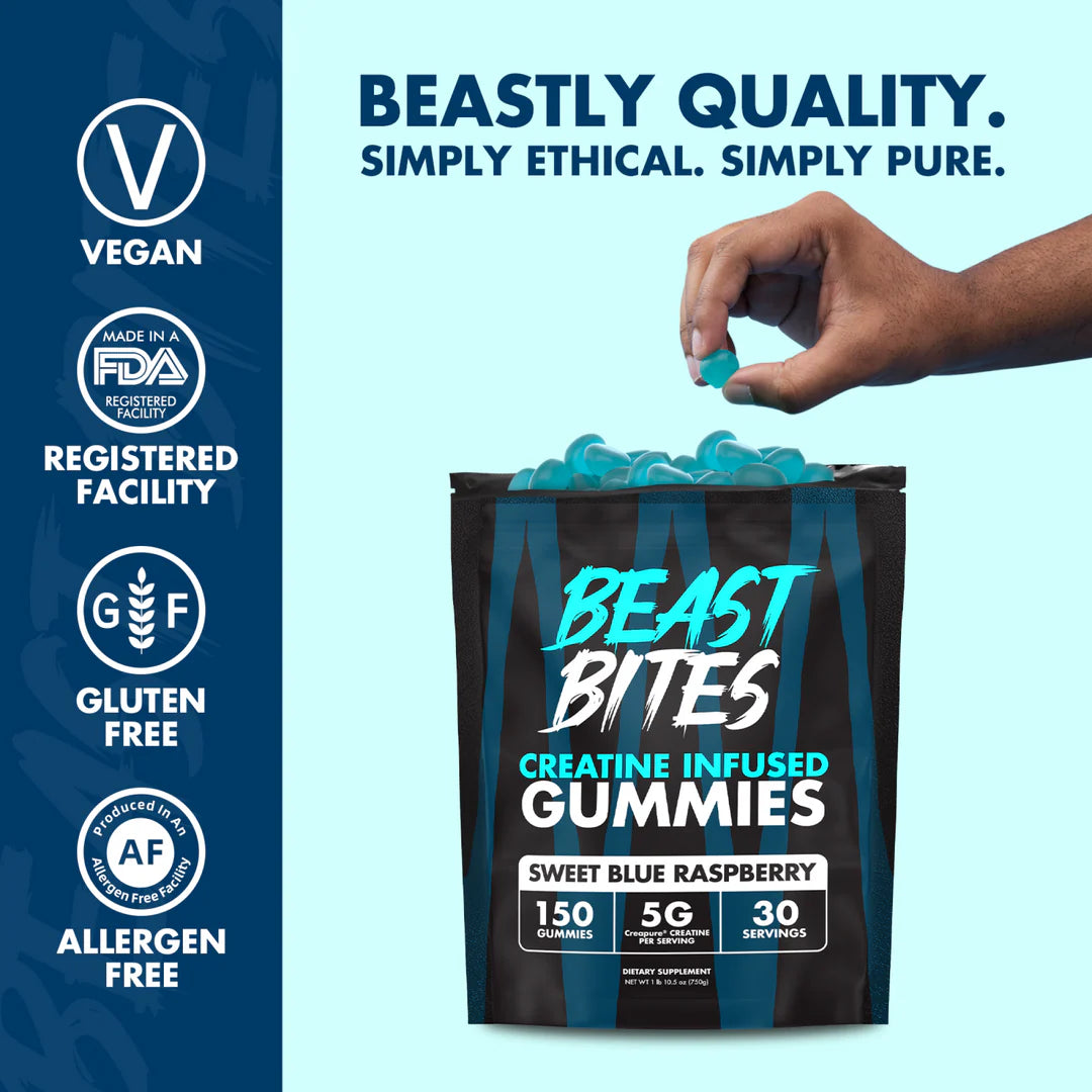Creatine Gummies | Beast Bites | 150 Count(Sweet Blue Raspberry)