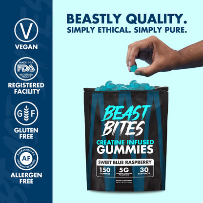 Creatine Gummies | Beast Bites | 150 Count(Sweet Blue Raspberry)