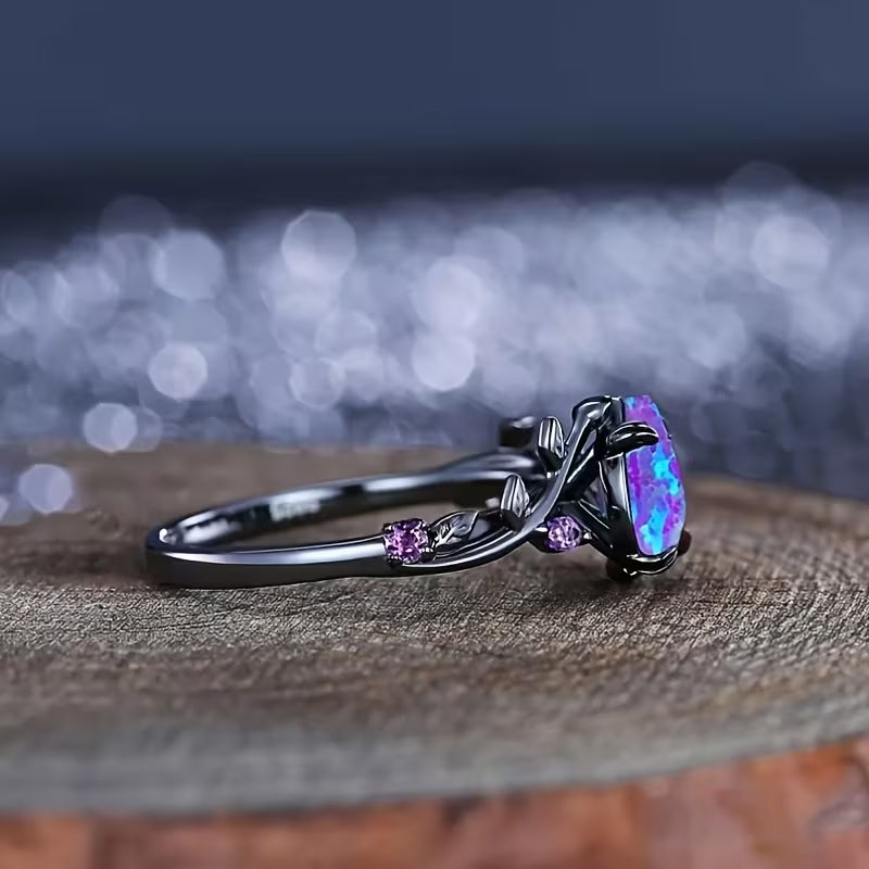 2-Piece Teardrop Opal Ring Set – Elegant Leaf Design