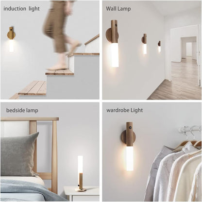 Wooden Magnetic Motion Sensor Night Light, Rechargeable LED Wall Lamp
