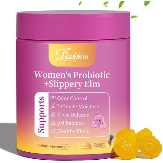 Faizalybova Women's Probiotic + Slippery Elm – 60 Gummies | Daily Vaginal & Gut Health Support with Pineapple Flavor