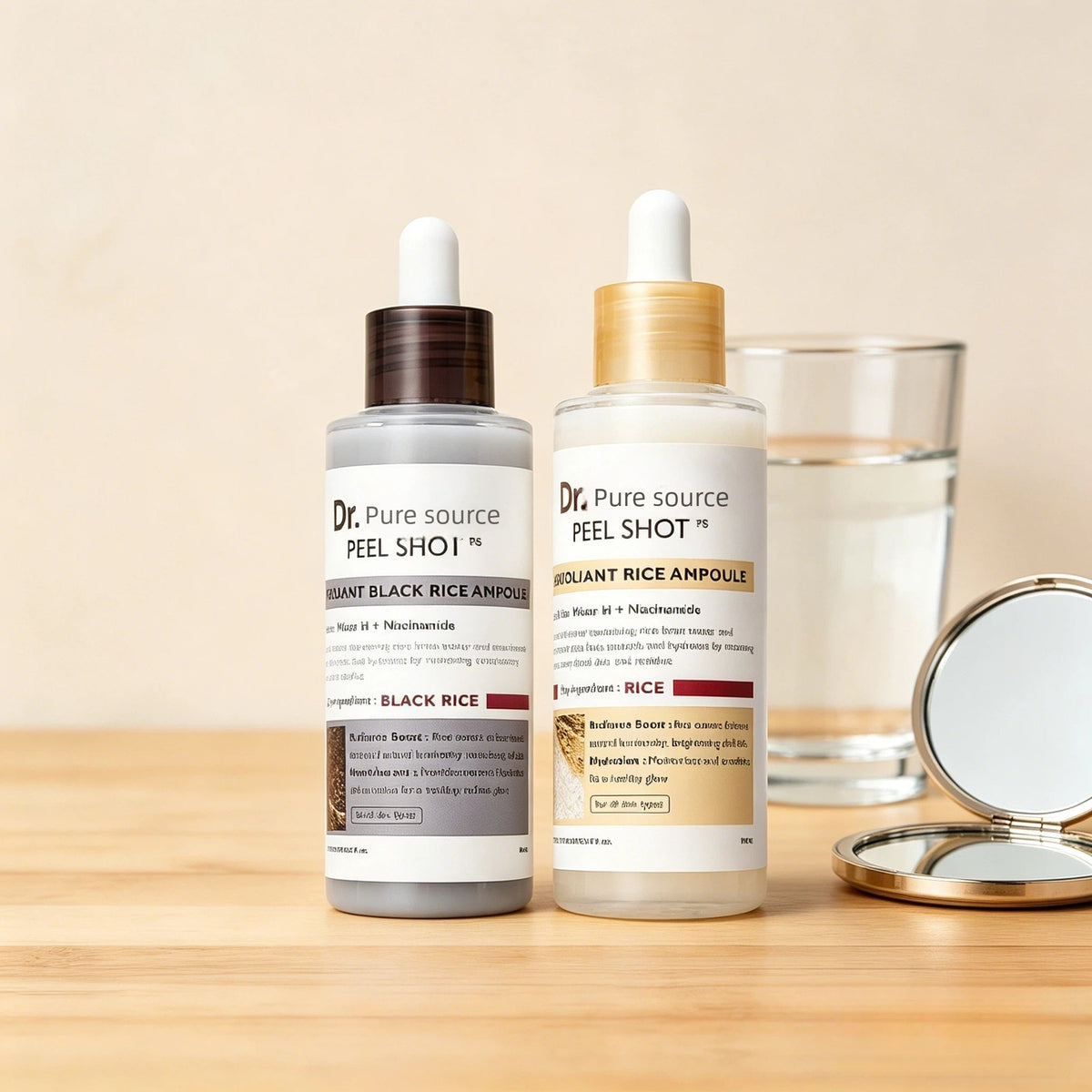 Glow Rice Ampoule Duo – Black & White Rice Exfoliating Serum for Softer, Clearer Skin