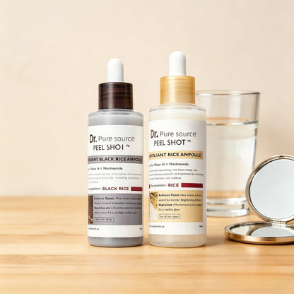 Glow Rice Ampoule Duo – Black & White Rice Exfoliating Serum for Softer, Clearer Skin