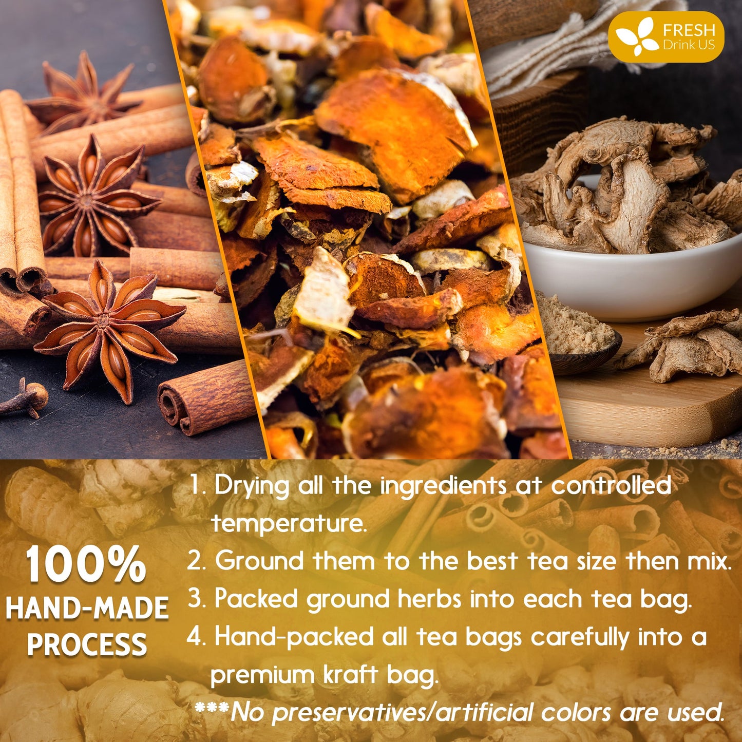 Turmeric Ginger Cinnamon Tea – 120 Bags | 100% Natural Herbal Blend for Wellness & Digestio.