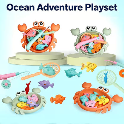 KIDS MAGNETIC CRAB FISHING TOY SET 8 FISH + CRAB SHELL + FISHING ROD