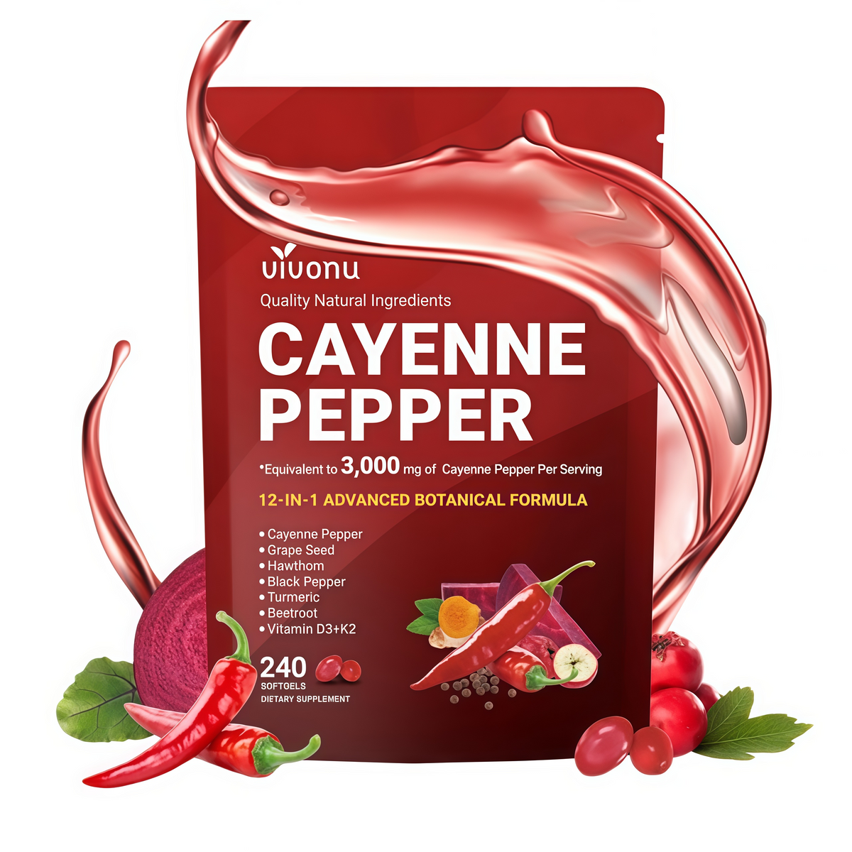 Cayenne Pepper Softgels Supplement, Supports Leg Vein, 240 Softgels /1 Bag