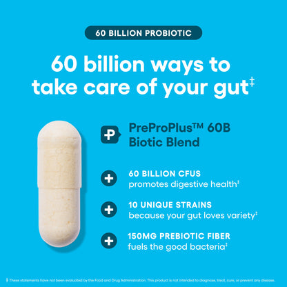 60 Billion CFU Probiotics – 10 Strains + Organic Prebiotics for Gut & Digestive Health (30 Capsules)