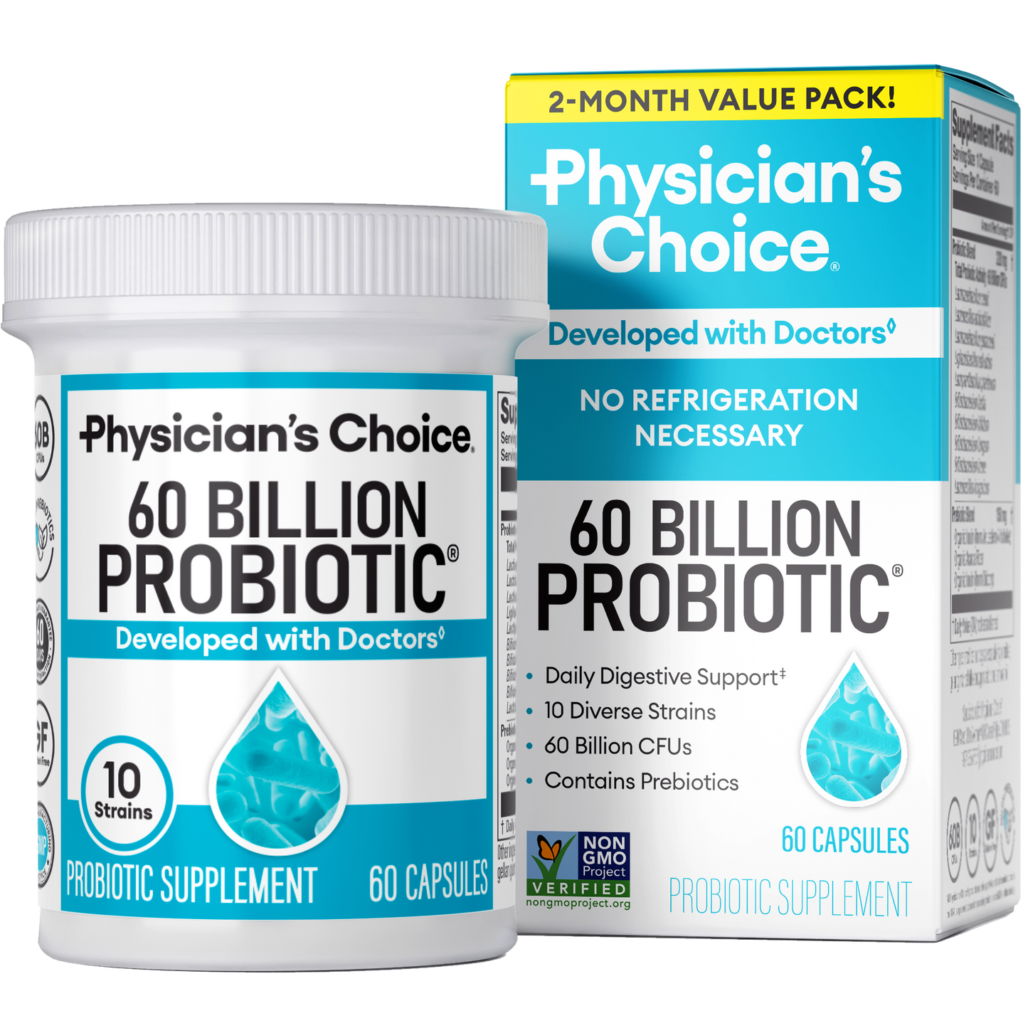 60 Billion CFU Probiotics – 10 Strains + Organic Prebiotics for Gut & Digestive Health (30 Capsules)