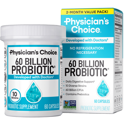 60 Billion CFU Probiotics – 10 Strains + Organic Prebiotics for Gut & Digestive Health (30 Capsules)