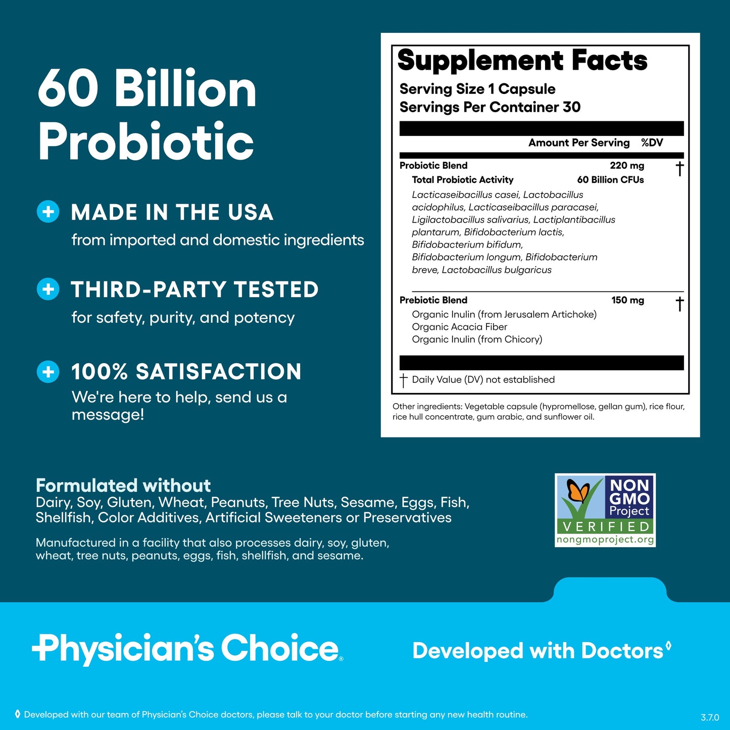 60 Billion CFU Probiotics – 10 Strains + Organic Prebiotics for Gut & Digestive Health (30 Capsules)