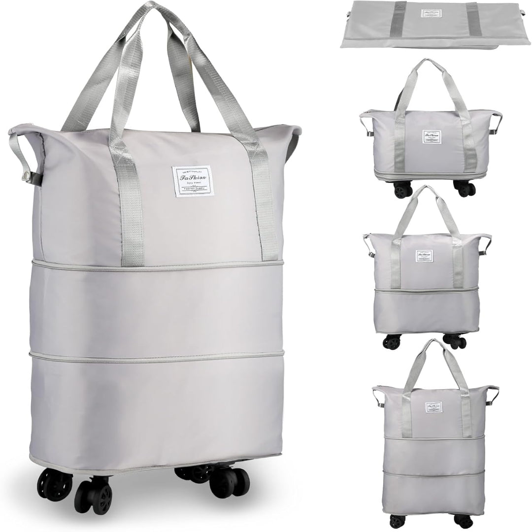 Expandable Rolling Duffle Bag with Wheels, Foldable Carry-On Travel Bag, Large Capacity Weekender Tote