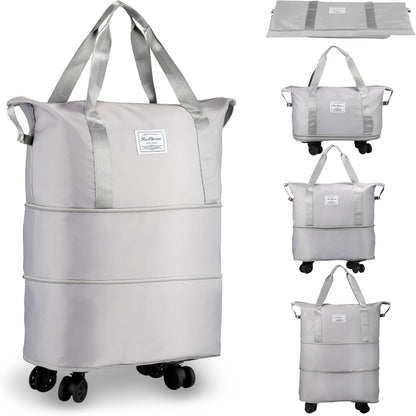 Expandable Rolling Duffle Bag with Wheels, Foldable Carry-On Travel Bag, Large Capacity Weekender Tote