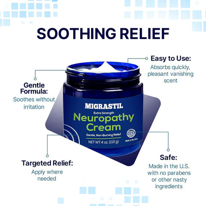 Basic Vigor Migrastil Neuropathy Relief Cream Extra Strength for Feet, Legs, and Hands