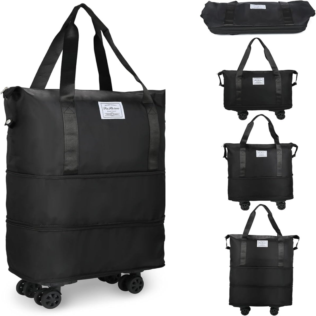 Expandable Rolling Duffle Bag with Wheels, Foldable Carry-On Travel Bag, Large Capacity Weekender Tote