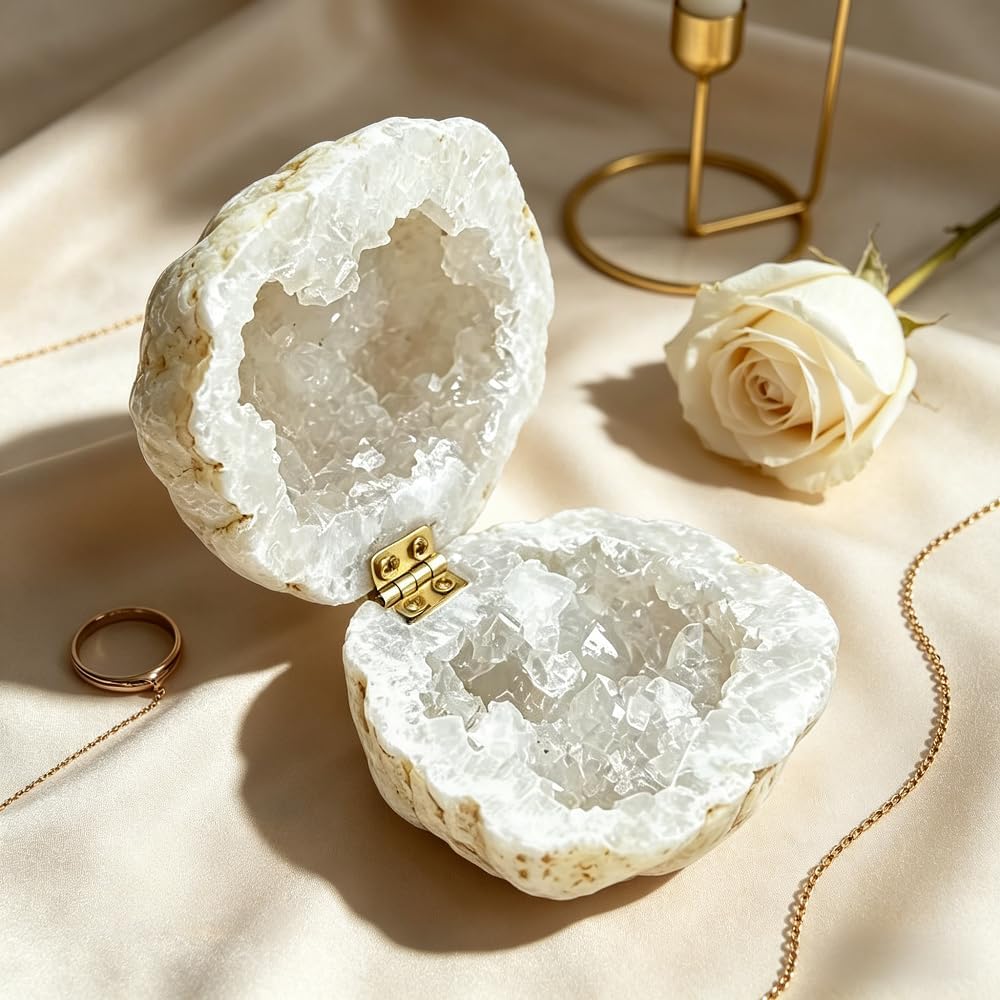 Natural Crystal Geode Ring Box – Ring Holder for Proposal & Wedding Keepsake