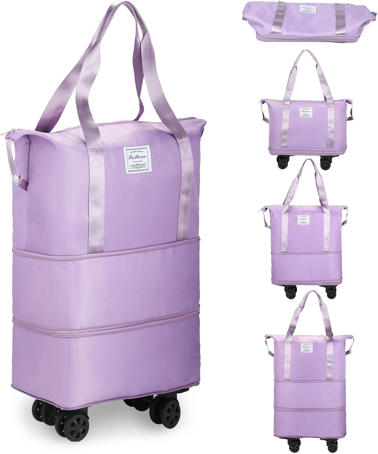 Expandable Rolling Duffle Bag with Wheels, Foldable Carry-On Travel Bag, Large Capacity Weekender Tote