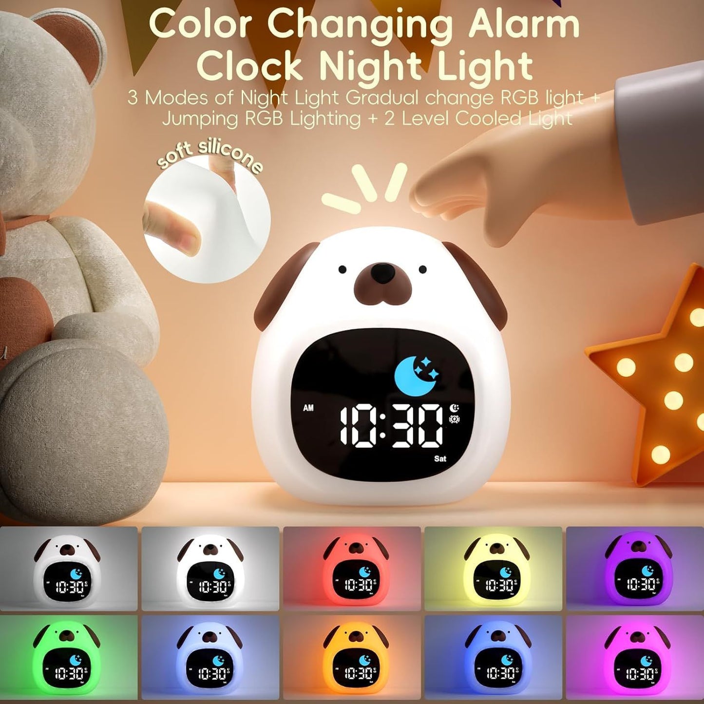 Cute Puppy Digital Alarm Clock – Silicone Night Light