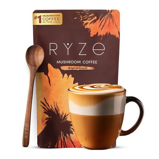 RYZE SUPERFOODS Mushroom Coffee Dark Roast, 6 Adaptogenic Mushrooms