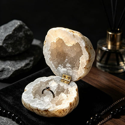 Natural Crystal Geode Ring Box – Ring Holder for Proposal & Wedding Keepsake