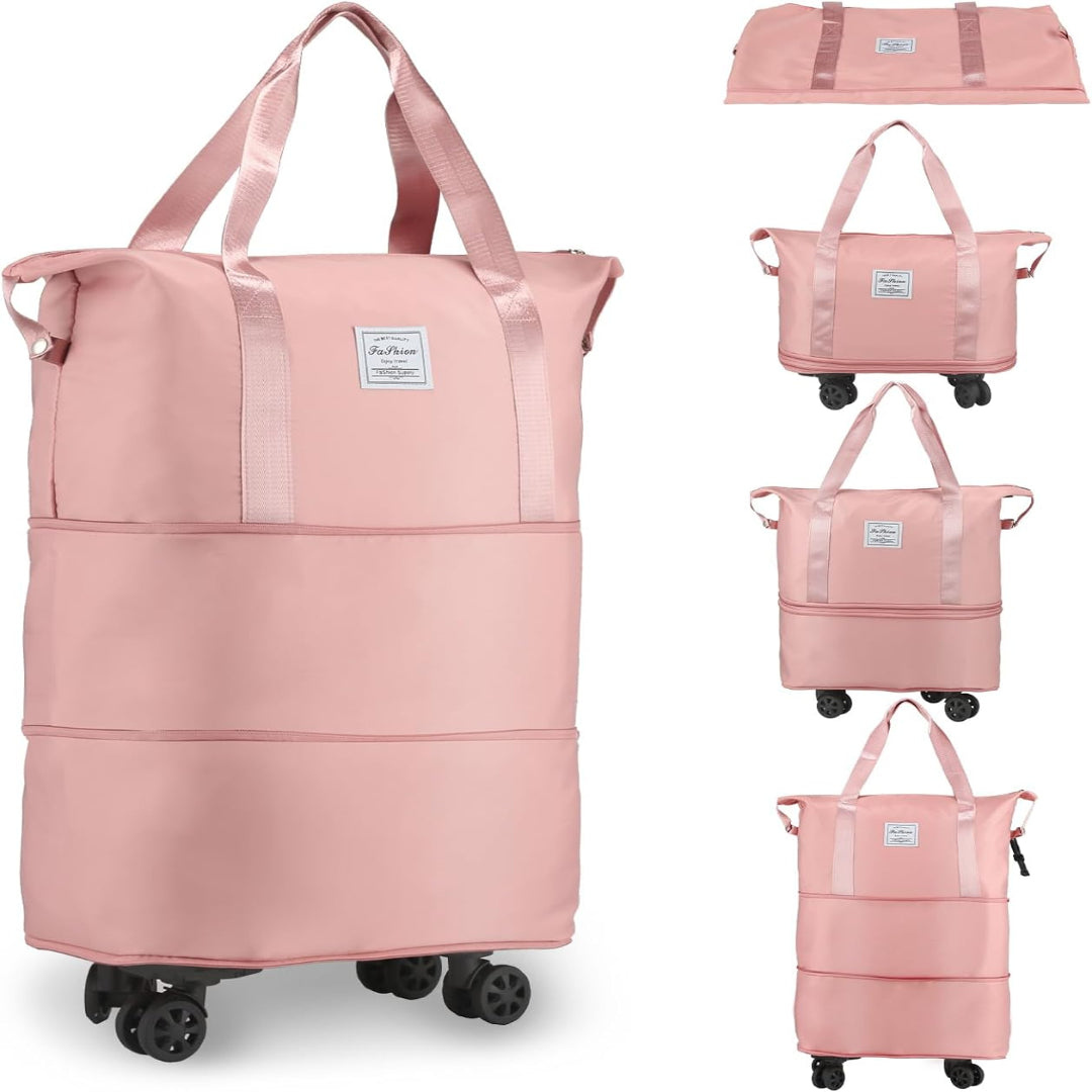 Expandable Rolling Duffle Bag with Wheels, Foldable Carry-On Travel Bag, Large Capacity Weekender Tote
