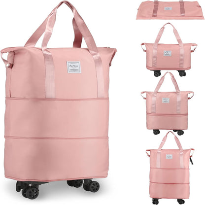 Expandable Rolling Duffle Bag with Wheels, Foldable Carry-On Travel Bag, Large Capacity Weekender Tote
