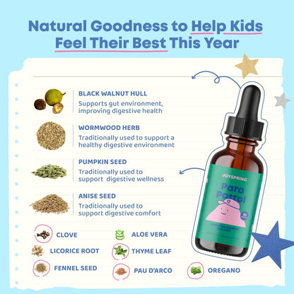 JoySpring ParaPatrol Kids’ Herbal Supplement | Alcohol-Free, Digestive Support, 30 Servings