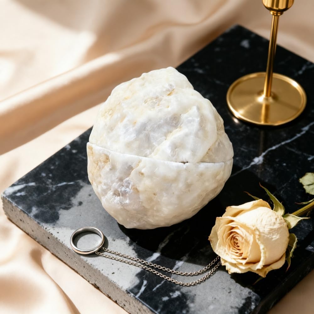 Natural Crystal Geode Ring Box – Ring Holder for Proposal & Wedding Keepsake