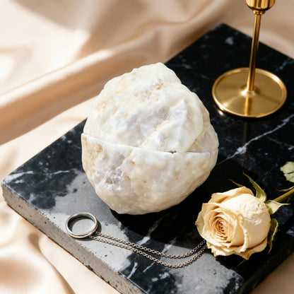 Natural Crystal Geode Ring Box – Ring Holder for Proposal & Wedding Keepsake