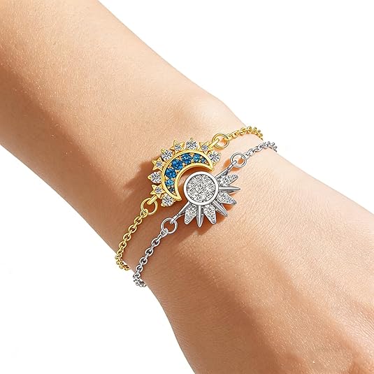 Sun Moon Bracelet Set Stackable Bracelet for Women Men